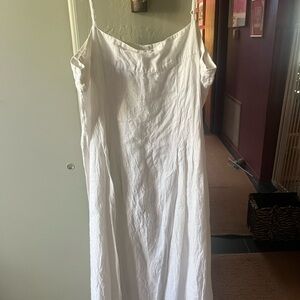 Flax White Linen Maxi Slip Dress with Spaghetti Straps